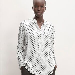 Everlane Hammered Satin Popover Black and White Polka Dot Blouse 2